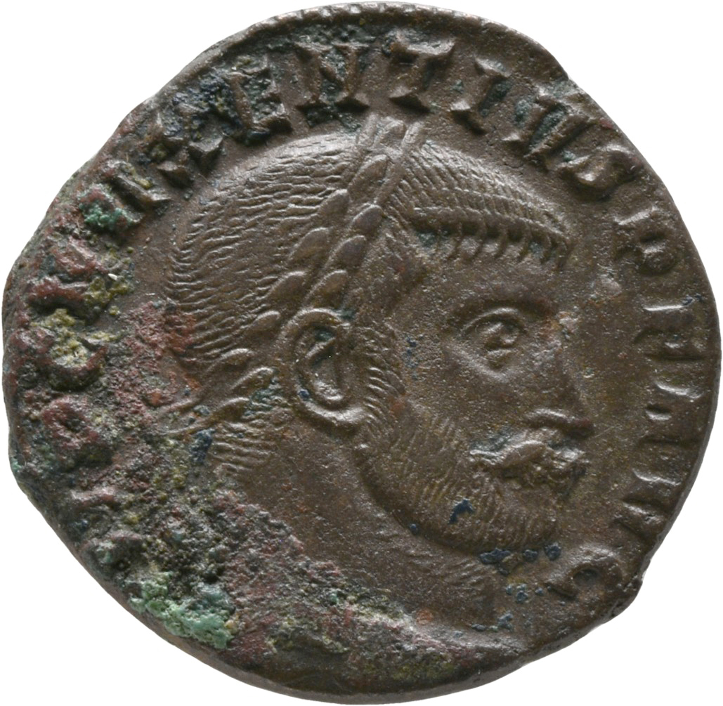RIC VI Aquileia 116 Maxentius obverse — Head of Maxentius, laureate, right