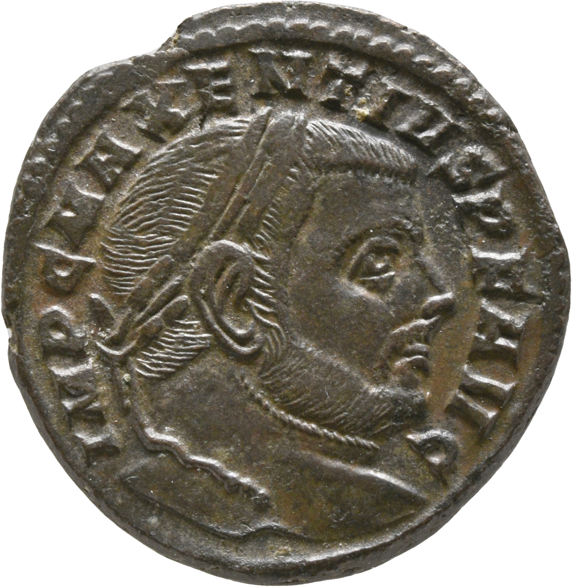 RIC VI Aquileia 121a Maxentius obverse — Head of Maxentius, laureate, right
