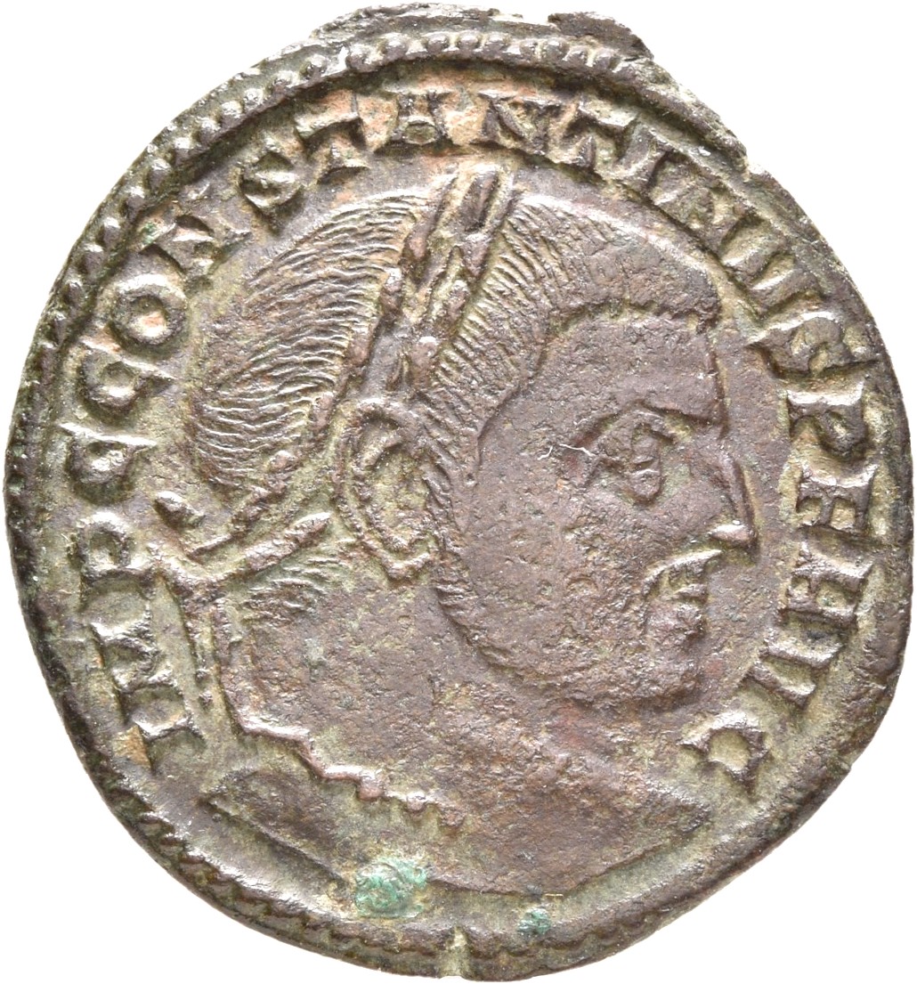 RIC VI Aquileia 121c Maxentius obverse, Head of Constantine I, laureate, right