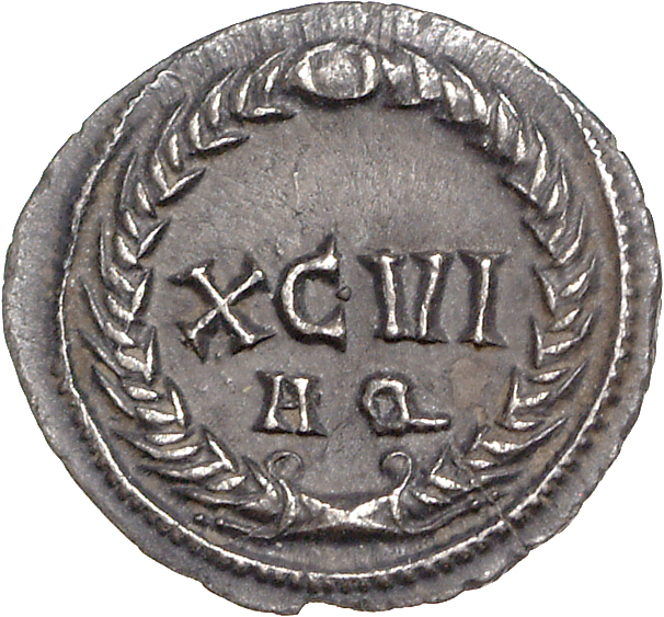 RIC VI Aquileia 16b Maximian reverse, XCVI / AQ within a wreath