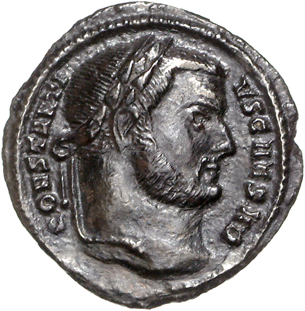 RIC VI Aquileia 17a Maximian obverse, Head of Constantius Chlorus, laureate, right