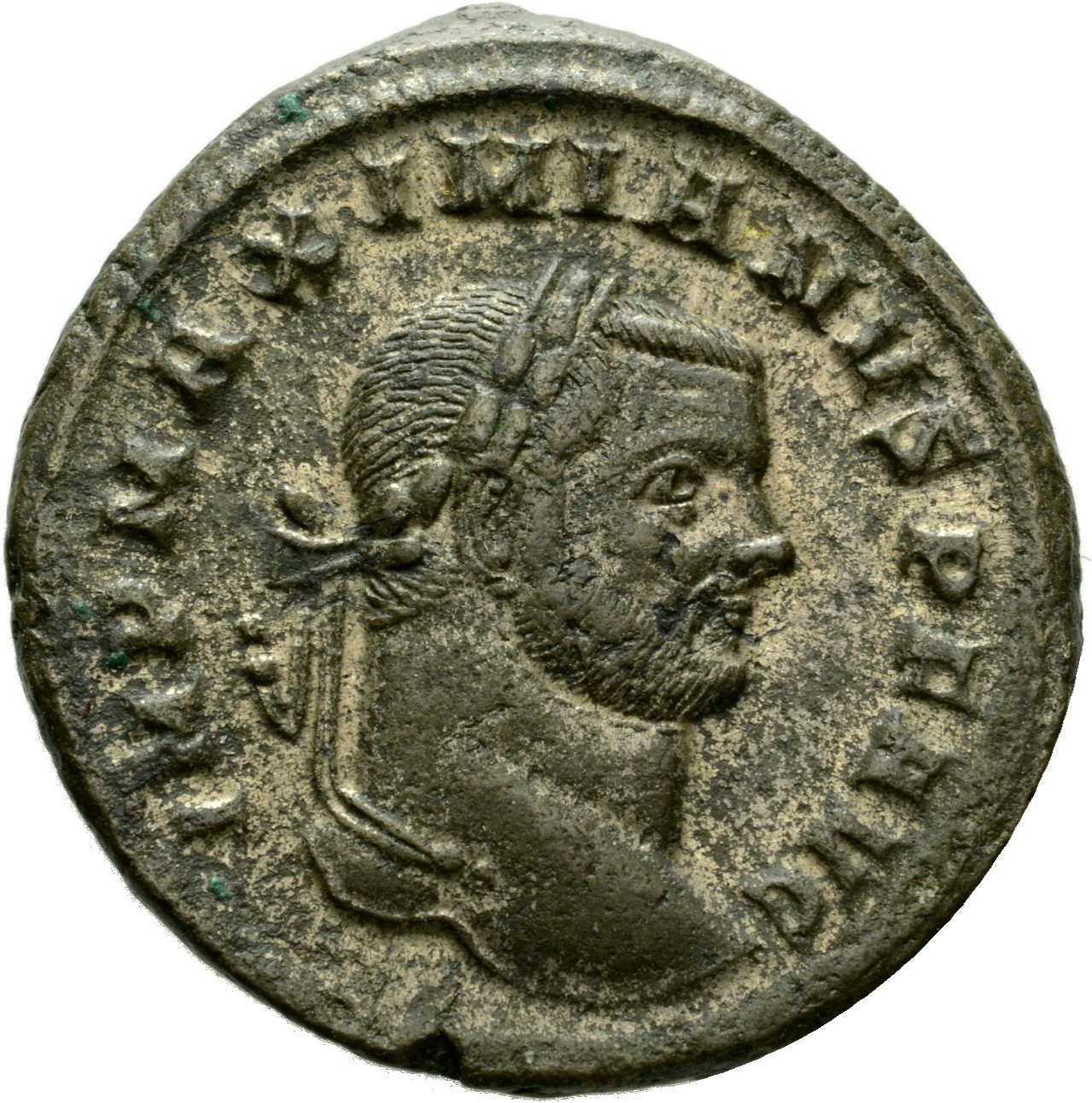 RIC VI Aquileia 23b Maximian obverse, Head of Maximian, laureate, right