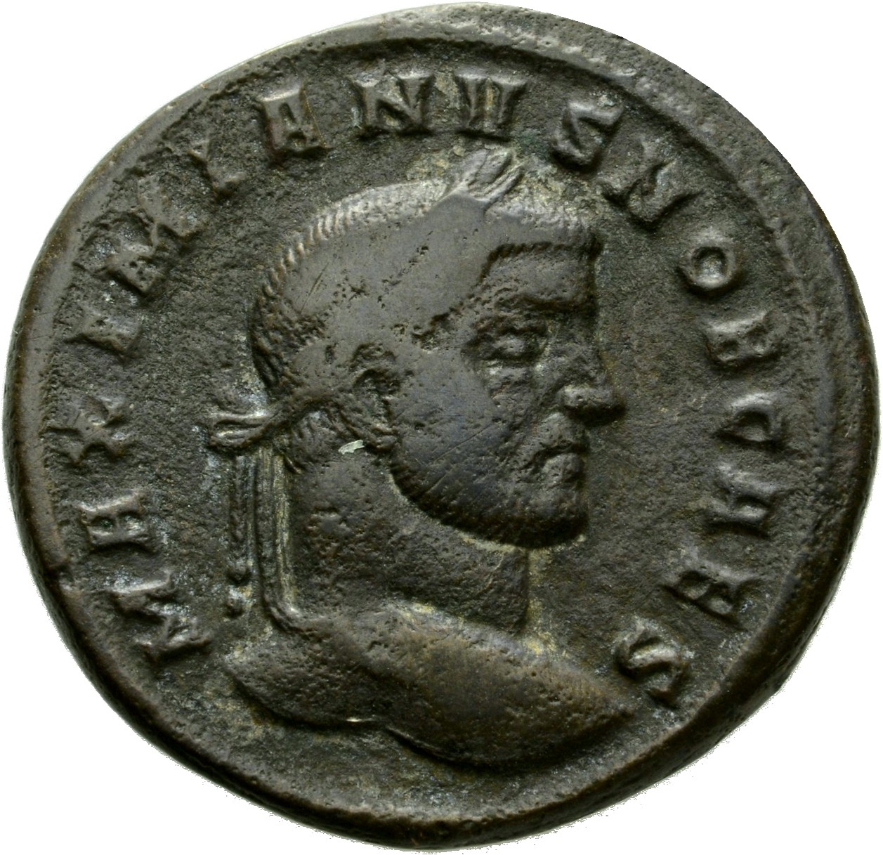 RIC VI Aquileia 24b Maximian obverse, Head of Galerius, laureate, right