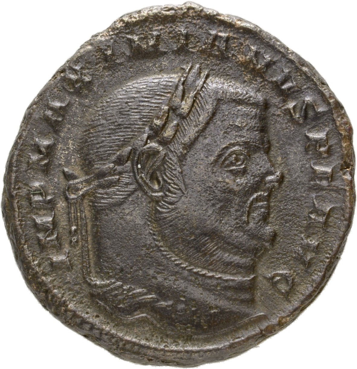 RIC VI Aquileia 25b Maximian obverse, Head of Maximian, laureate, right