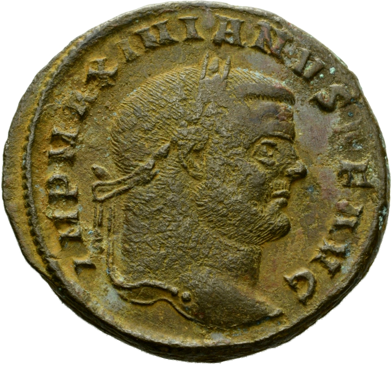 RIC VI Aquileia 27b Maximian obverse, Head of Maximian, laureate, right