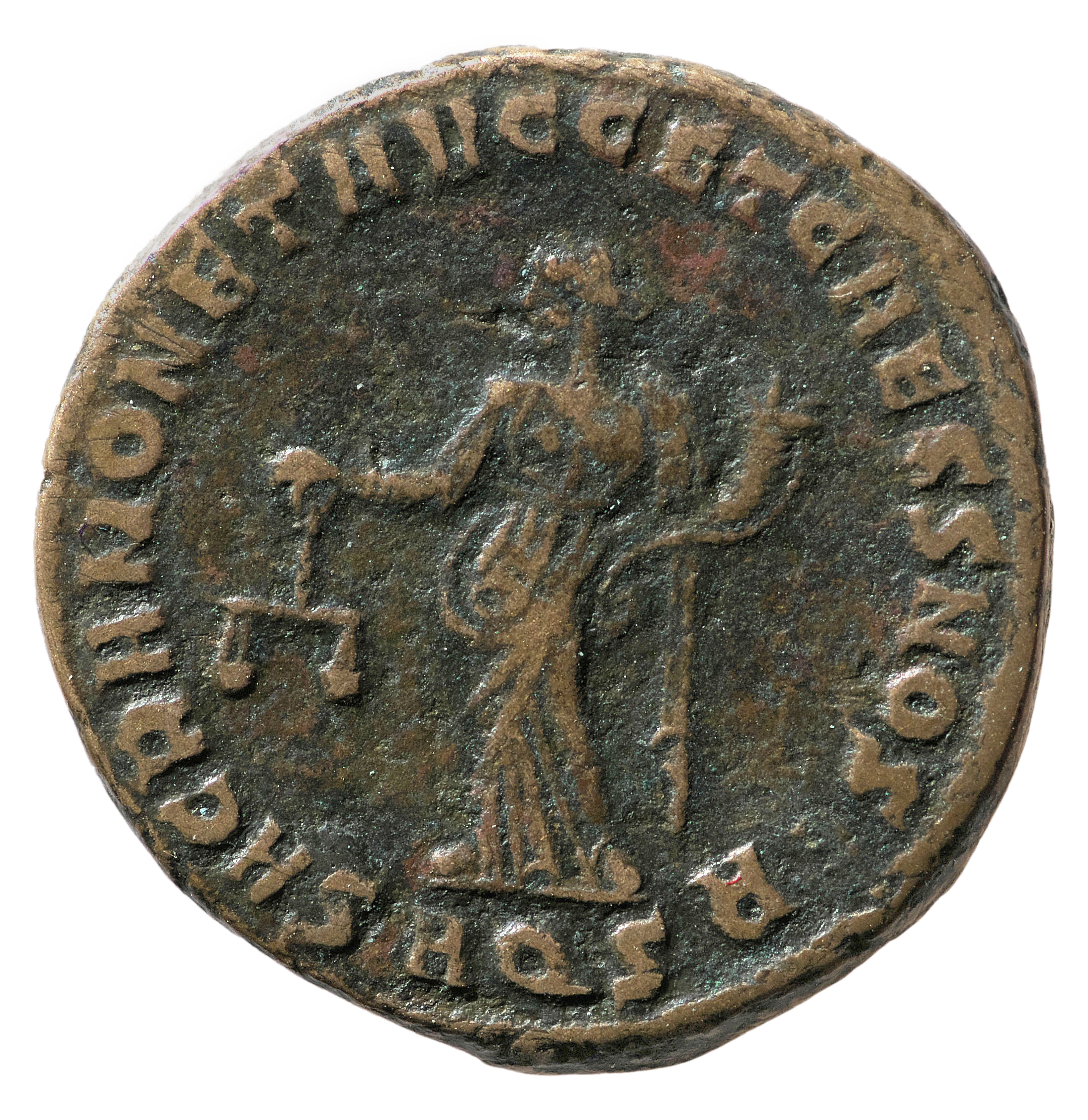 RIC VI Aquileia 29a Maximian reverse, Moneta, draped, standing left, holding scales in right hand and cornucopiae in left ...