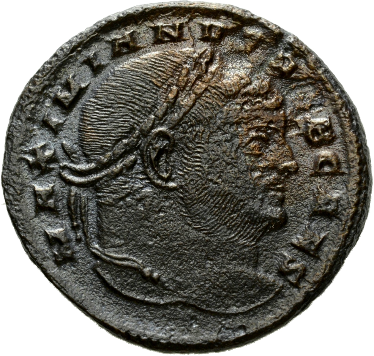 RIC VI Aquileia 32b Maximian obverse, Head of Galerius, laureate, right