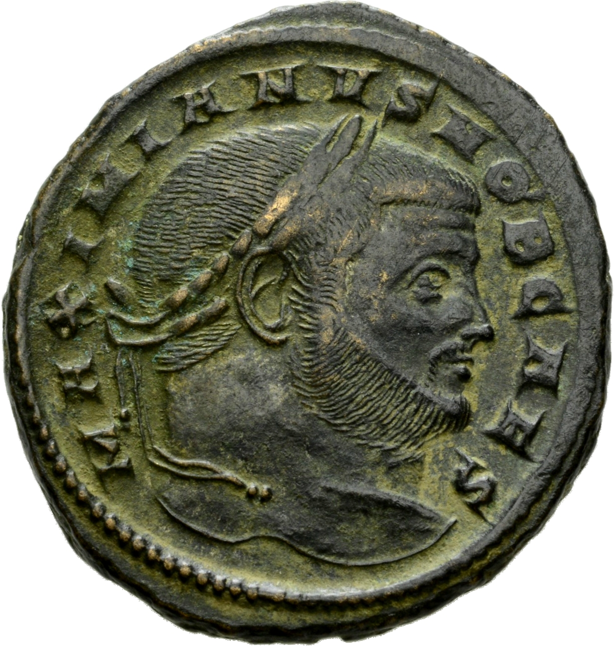 RIC VI Aquileia 32b Maximian obverse — Head of Galerius, laureate, right
