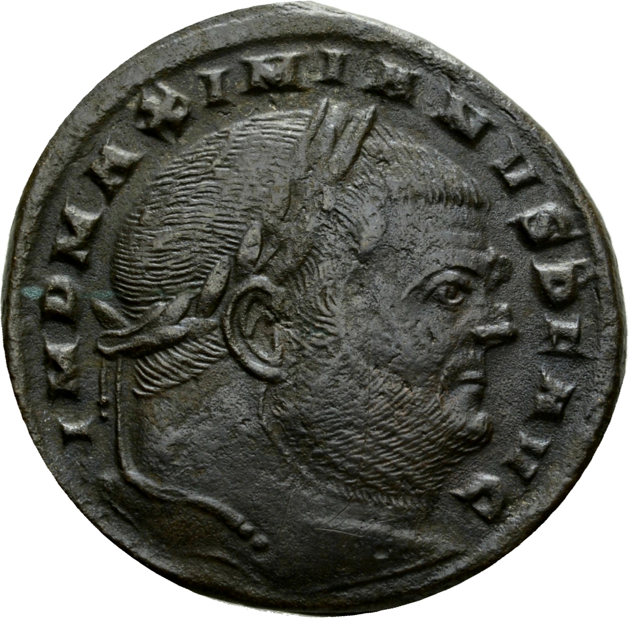 RIC VI Aquileia 33b Maximian obverse, Head of Maximian, laureate, right