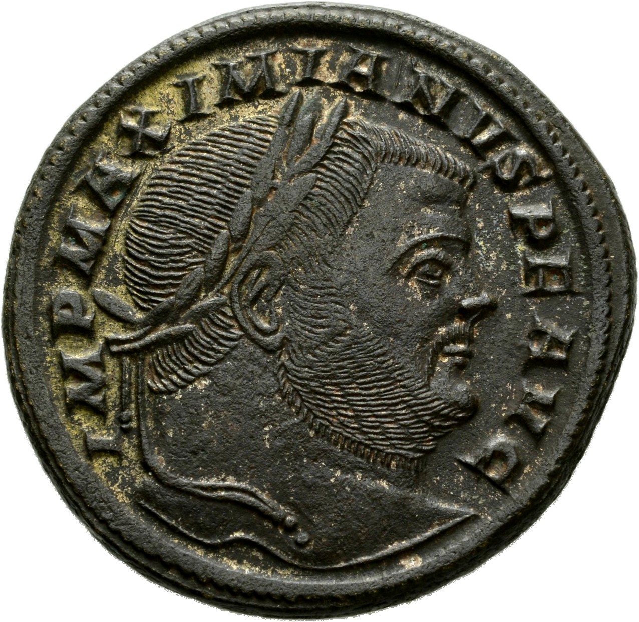 RIC VI Aquileia 35b Maximian obverse, Head of Maximian, laureate, right