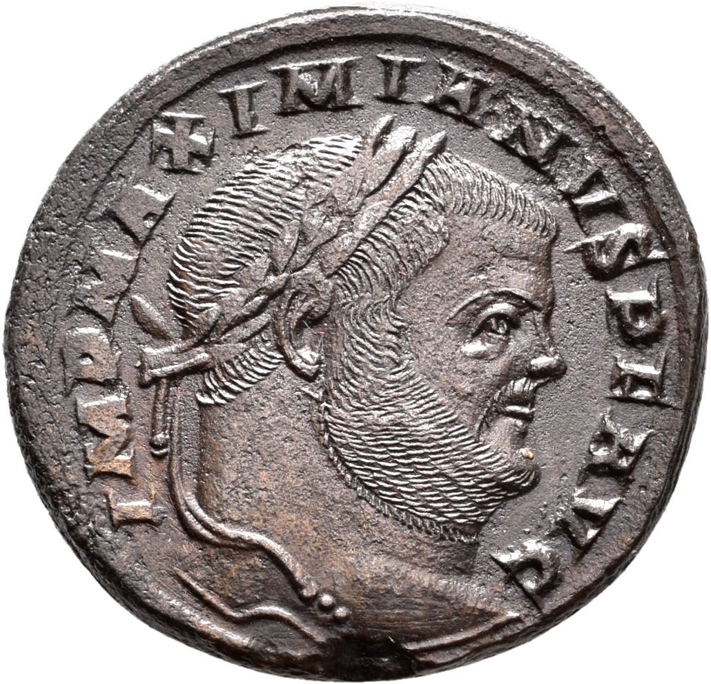 RIC VI Aquileia 35b Maximian obverse — Head of Maximian, laureate, right