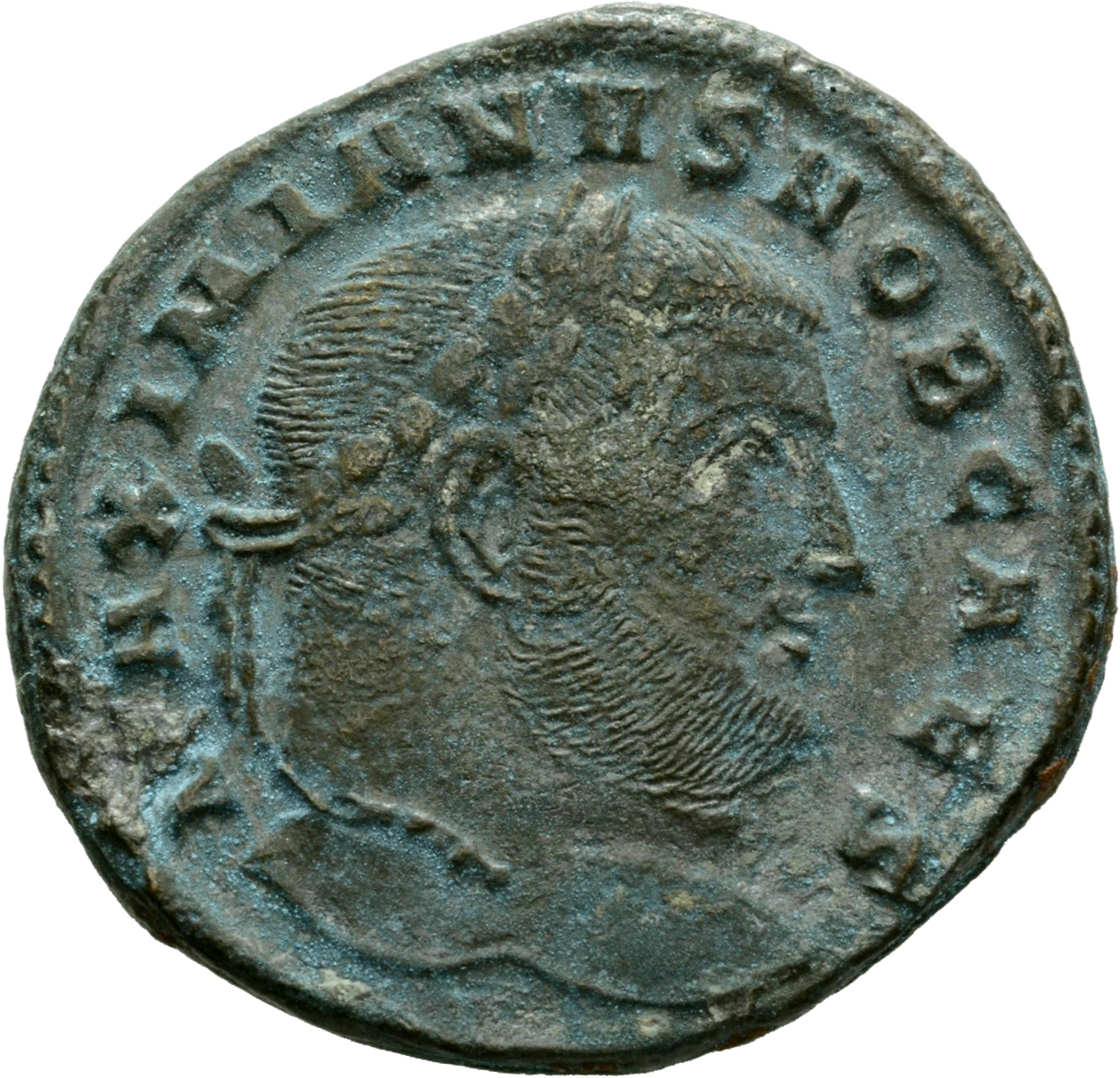 RIC VI Aquileia 36b Maximian obverse, Head of Galerius, laureate, right