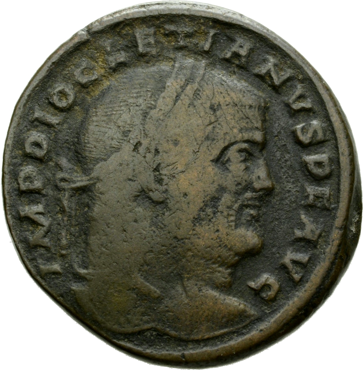 RIC VI Aquileia 39a Maximian obverse, Head of Diocletian, laureate, right