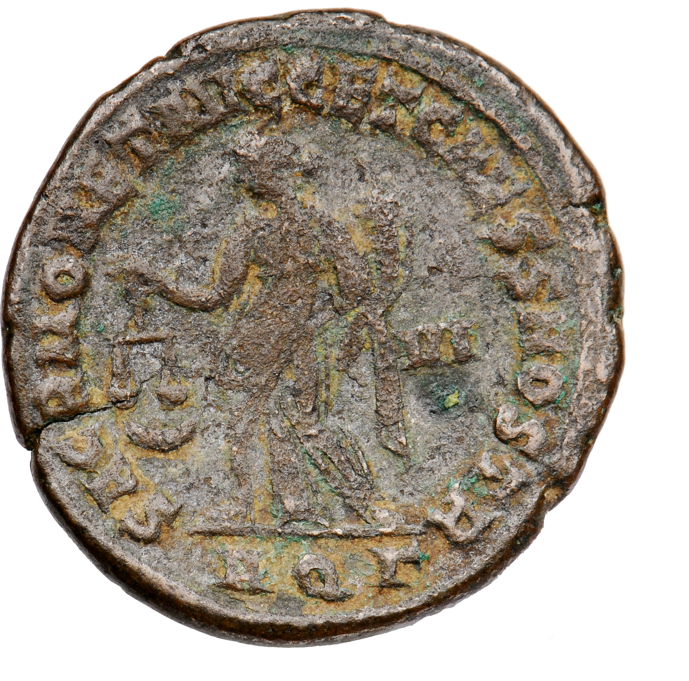 RIC VI Aquileia 40a Maximian reverse, Moneta, draped, standing left, holding scales in right hand and cornucopiae in left ...