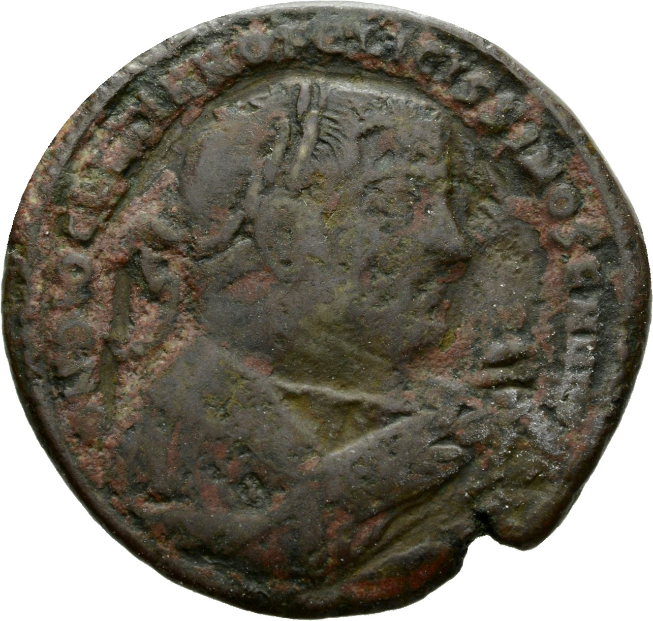 RIC VI Aquileia 64a Constantius Chlorus obverse, Bust of Diocletian, laureate, wearing imperial mantle, right, holding oli...