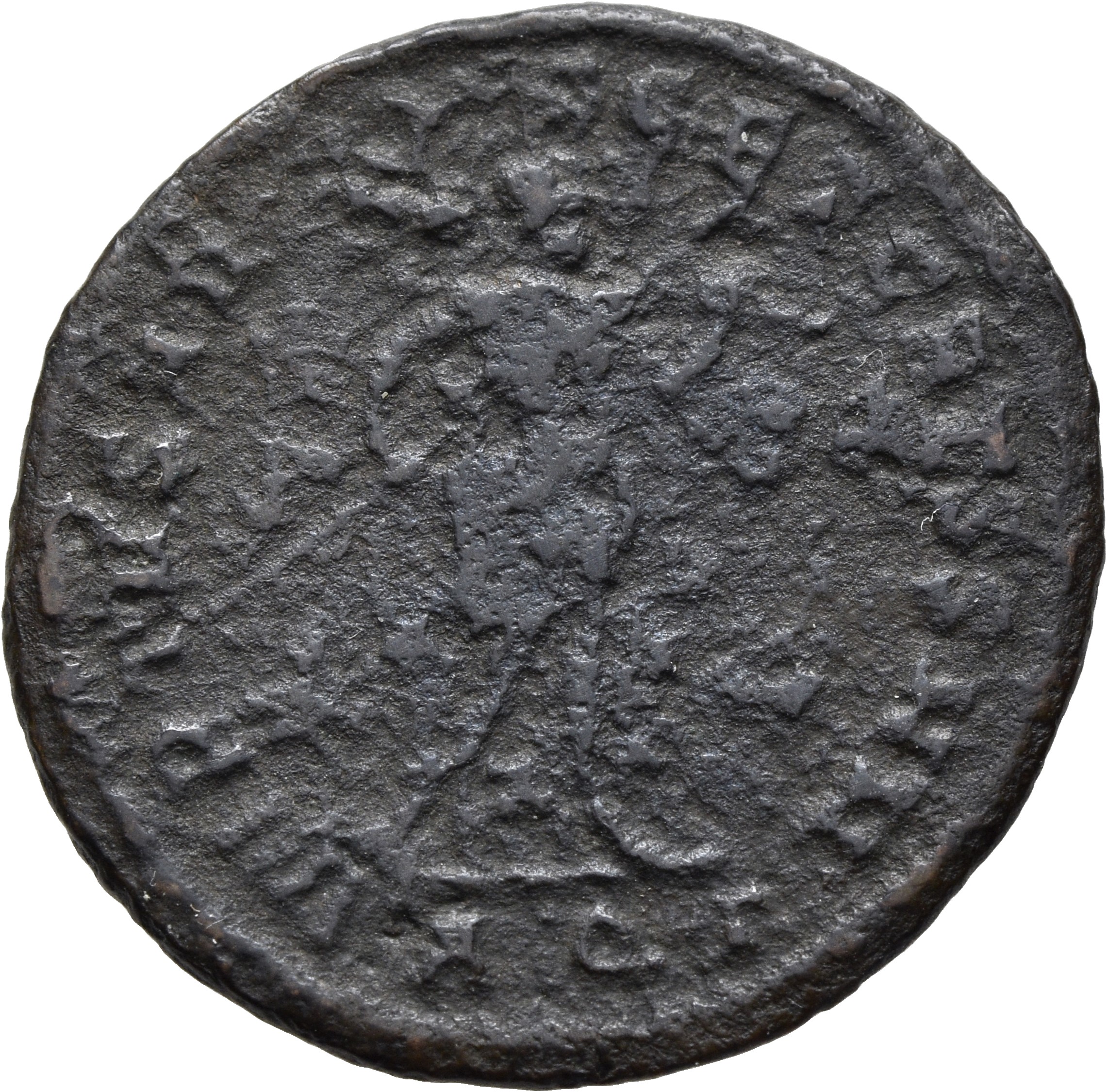 RIC VI Aquileia 70a Constantius Chlorus reverse, Mars, helmeted, advancing right, holding transverse spear in right hand a...