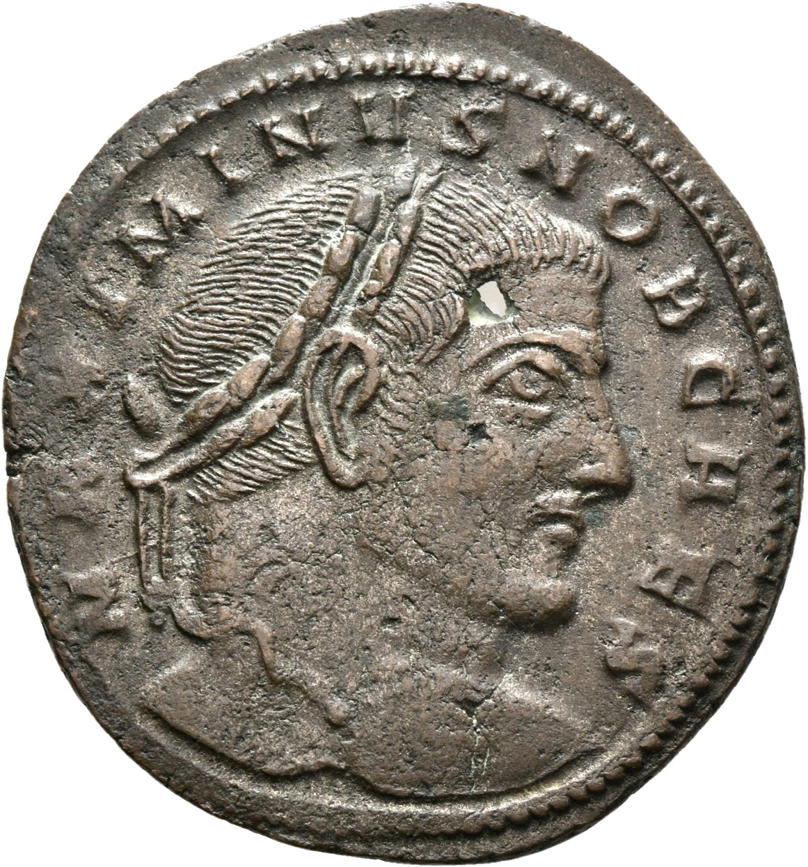 RIC VI Aquileia 70b Constantius Chlorus obverse — Head of Maximinus Daia, laureate, right