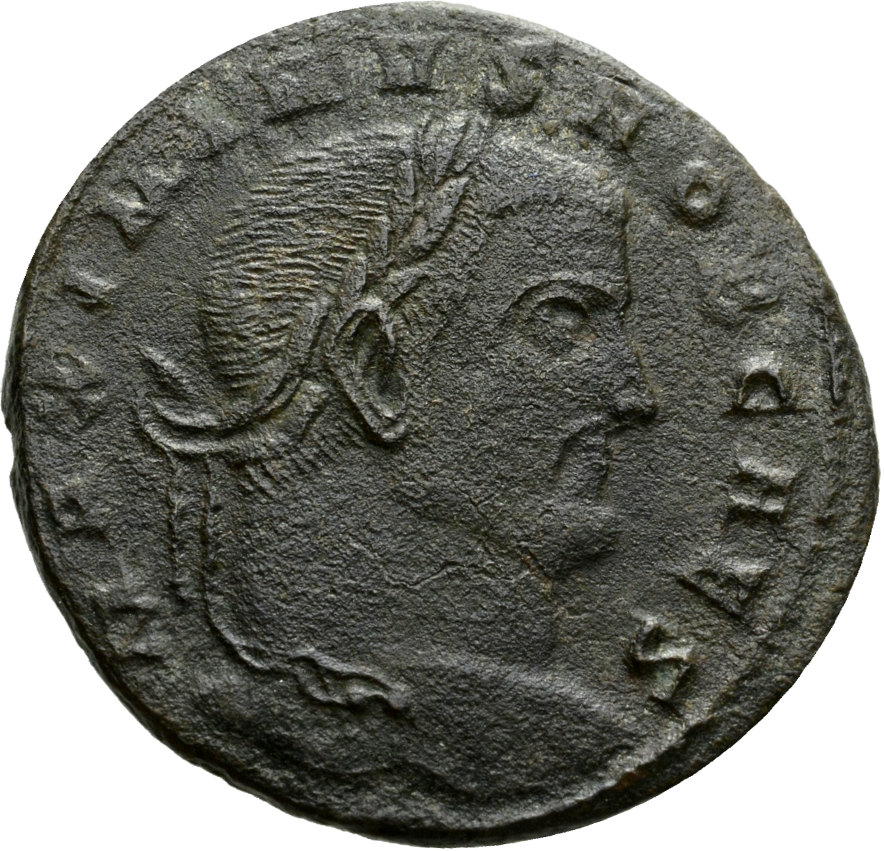 RIC VI Aquileia 72b Constantius Chlorus obverse, Head of Maximinus Daia, laureate, right