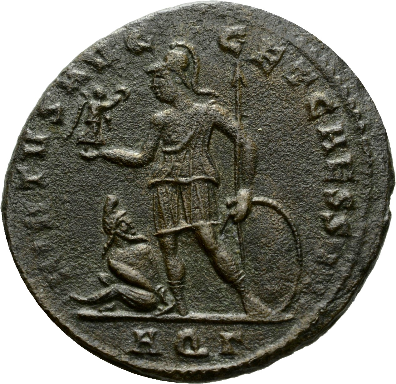RIC VI Aquileia 72b Constantius Chlorus reverse, Severus II, draped, cuirassed, standing front, head left, holding up smal...