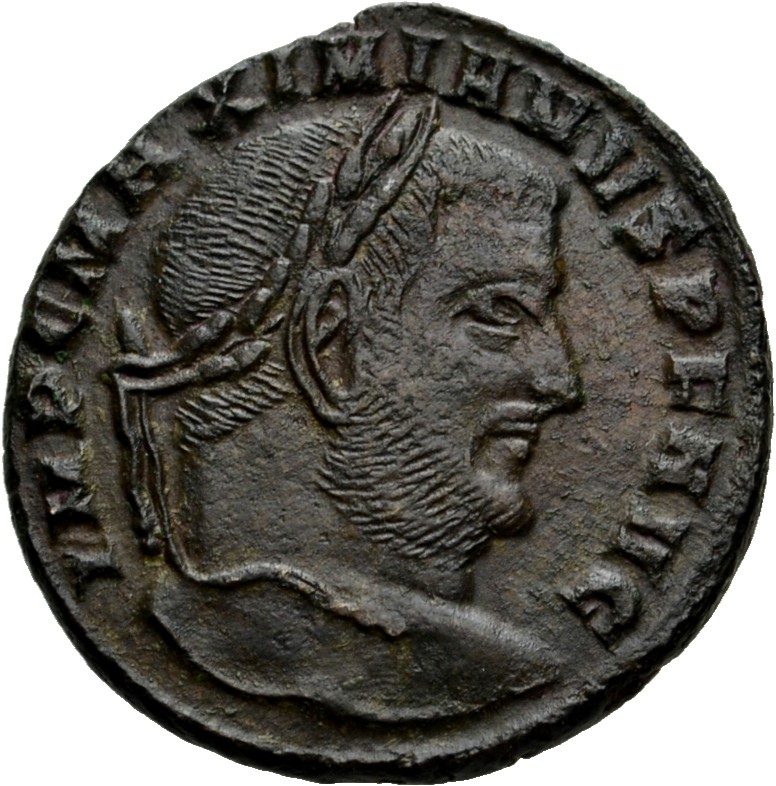 RIC VI Aquileia 76a Severus II obverse, Head of Galerius, laureate, right
