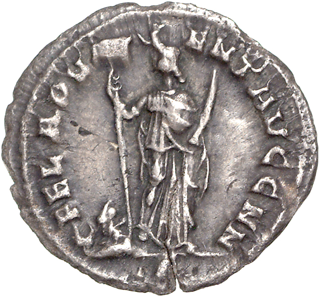 RIC VI Carthage 11b Maximian reverse, Africa, wearing elephant-skin head-dress, draped, standing front, head left, holding...