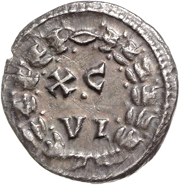 RIC VI Carthage 16b Maximian reverse, XC / VI within a wreath