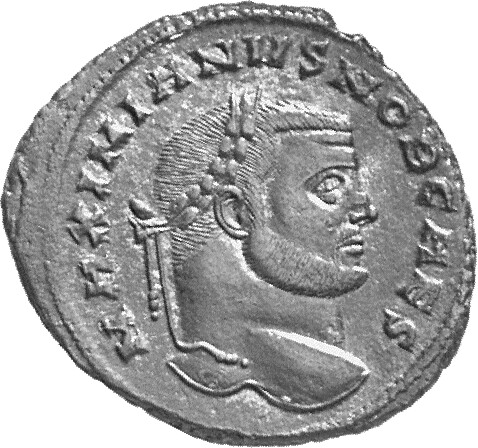 RIC VI Carthage 28b Maximian obverse, Head of Galerius, laureate, right