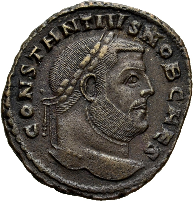 RIC VI Carthage 30a Maximian obverse, Head of Constantius Chlorus, laureate, right