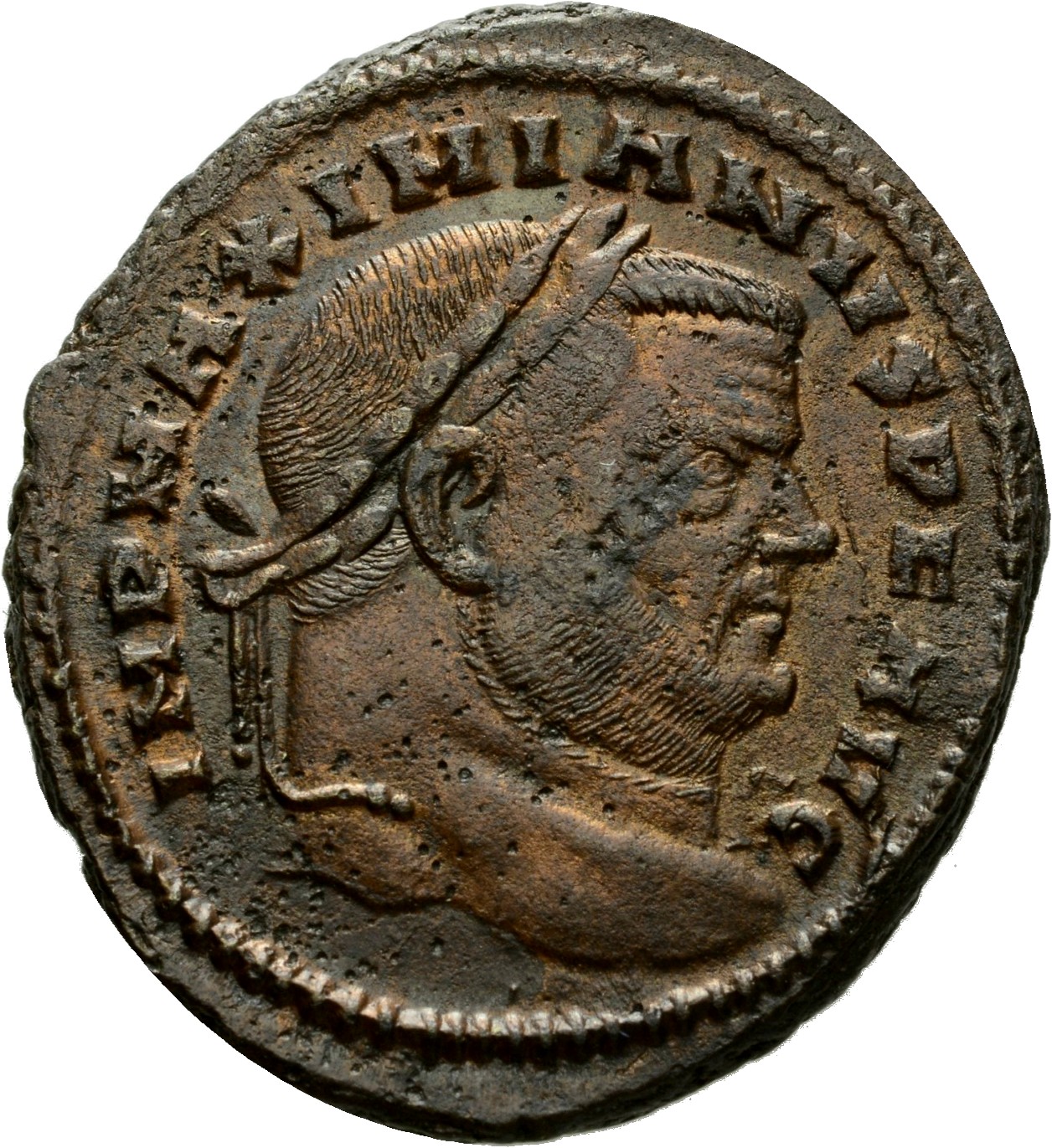 RIC VI Carthage 31b Maximian obverse, Head of Maximian, laureate, right