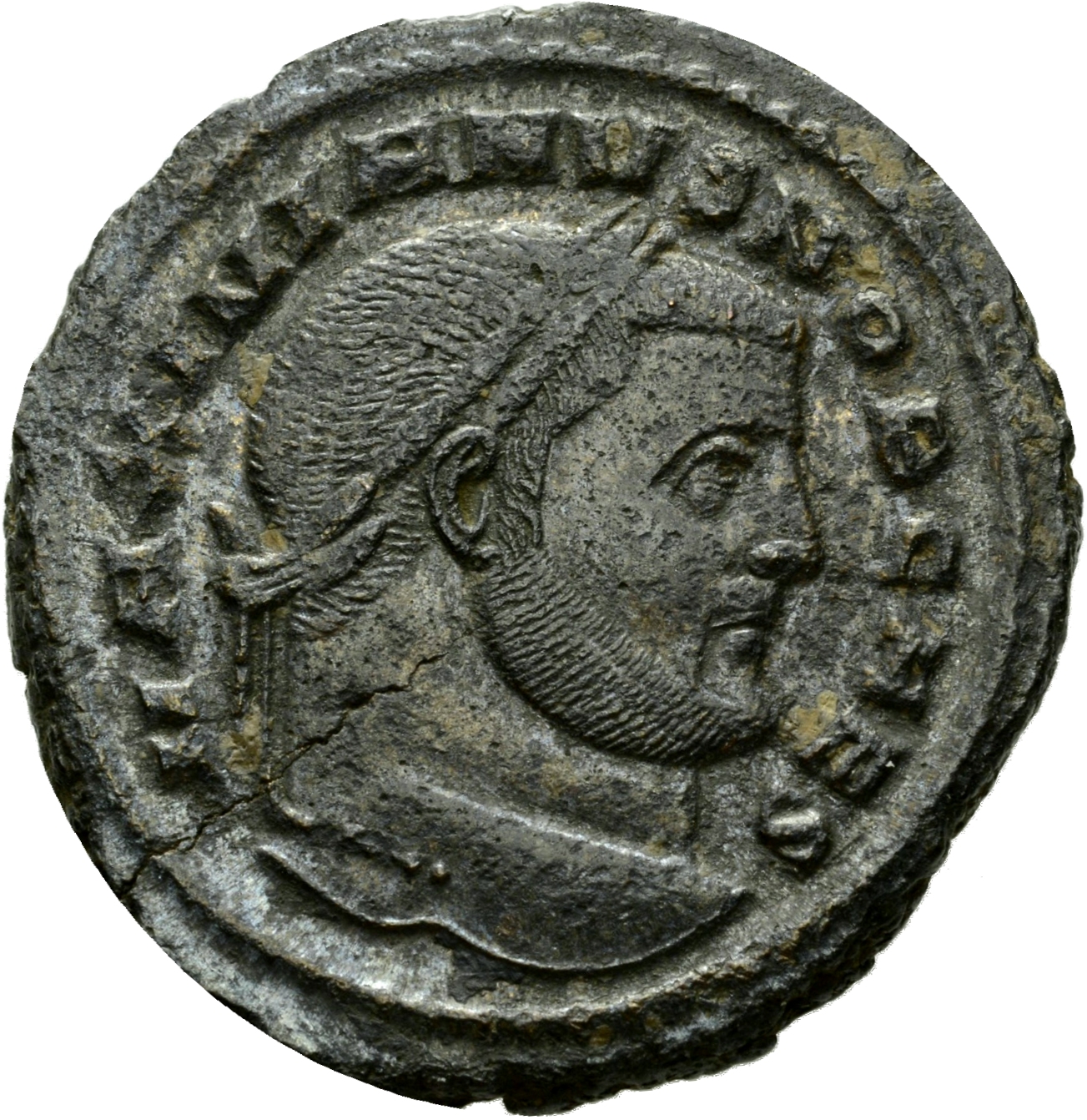 RIC VI Carthage 32b Maximian obverse, Head of Galerius, laureate, right