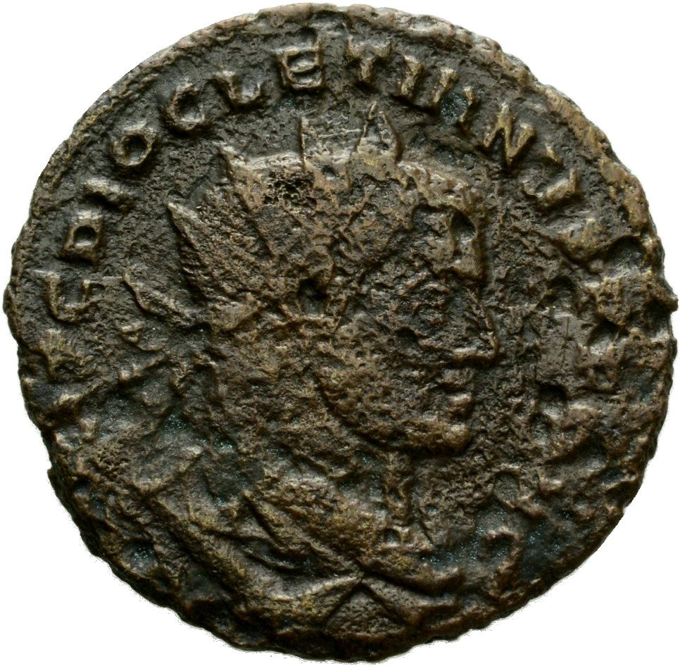 RIC VI Carthage 38 Maximian obverse, Bust of Diocletian, radiate, draped, sometimes cuirassed, right, seen from behind