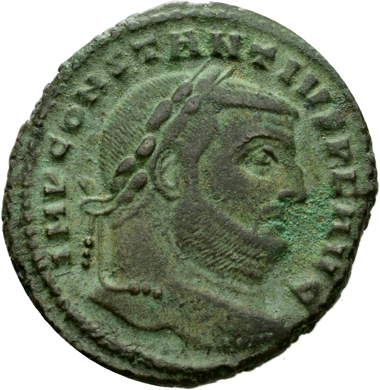 RIC VI Carthage 39a Constantius Chlorus obverse, Head of Constantius Chlorus, laureate, right