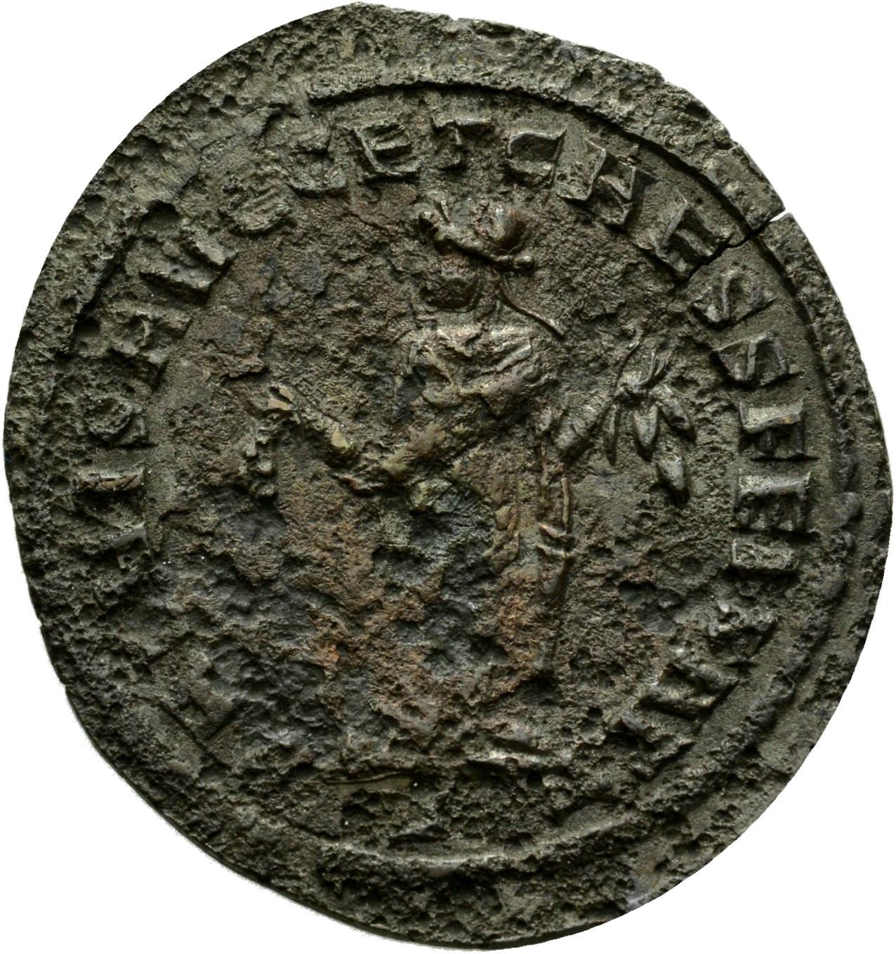 RIC VI Carthage 40b Constantius Chlorus reverse, Carthage, wearing long robe, standing front, head left, holding fruits in...
