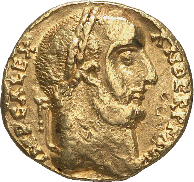 RIC VI Carthage 63 Domitius Alexander obverse, Head of Domitius Alexander, laureate, right