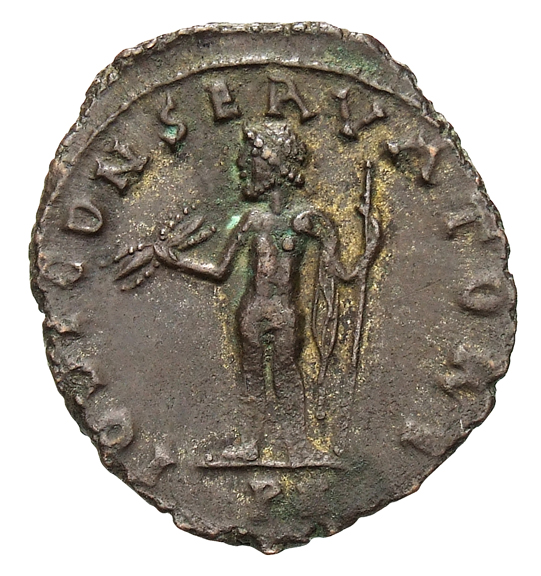 RIC VI Carthage 69 Domitius Alexander reverse, Jupiter, chlamys falling behind, standing front, holding thunderbolt in rig...