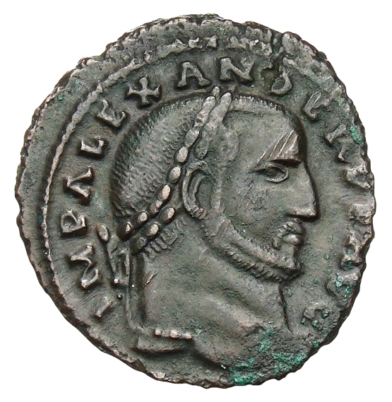 RIC VI Carthage 73 Domitius Alexander obverse, Head of Domitius Alexander, laureate, right