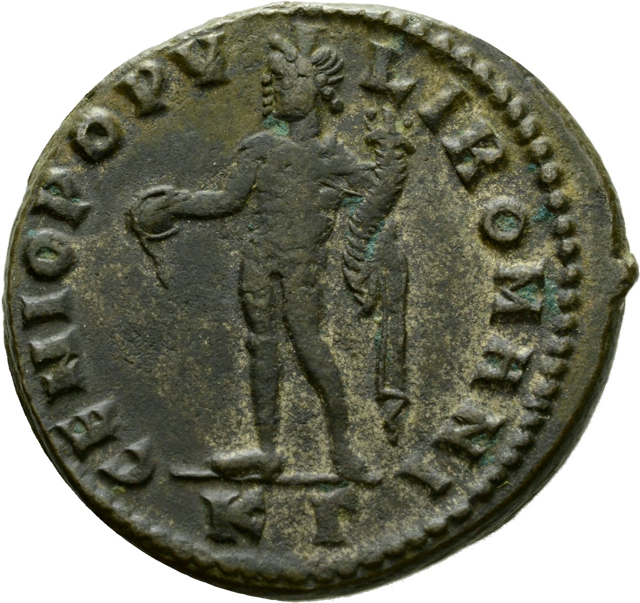 RIC VI Cyzicus 10a Diocletian reverse, Genius, wearing modius, nude, chlamys draped over left shoulder, standing left, pou...