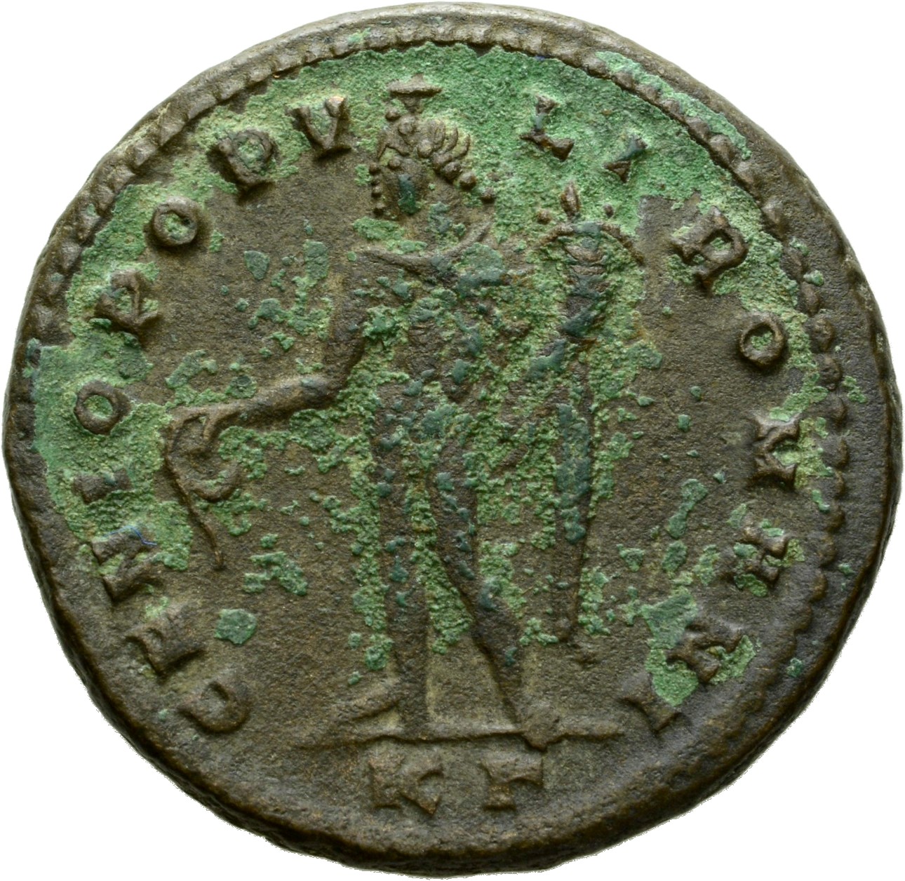 RIC VI Cyzicus 10a Diocletian reverse — Genius, wearing modius, nude, chlamys draped over left shoulder, standing left, po...