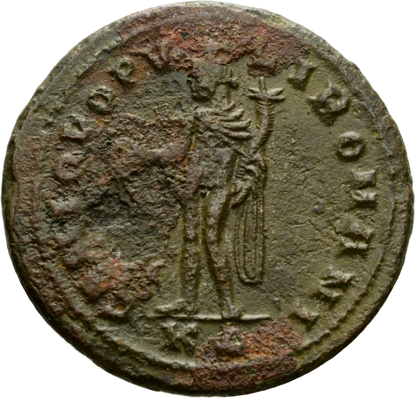 RIC VI Cyzicus 10b Diocletian reverse, Genius, wearing modius, nude, chlamys draped over left shoulder, standing left, pou...