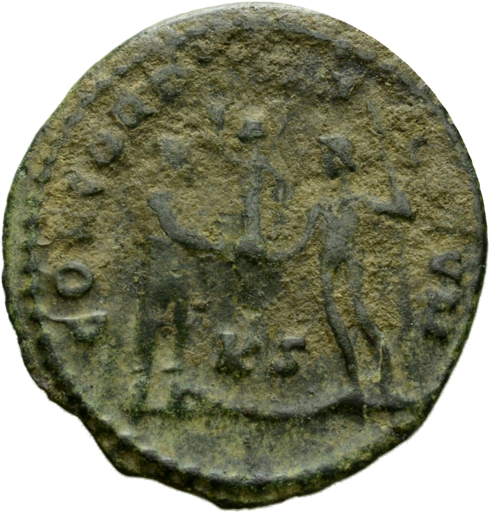 RIC VI Cyzicus 15a Diocletian reverse, Diocletian, draped, cuirassed, standing right, receiving small Victory on globe fro...
