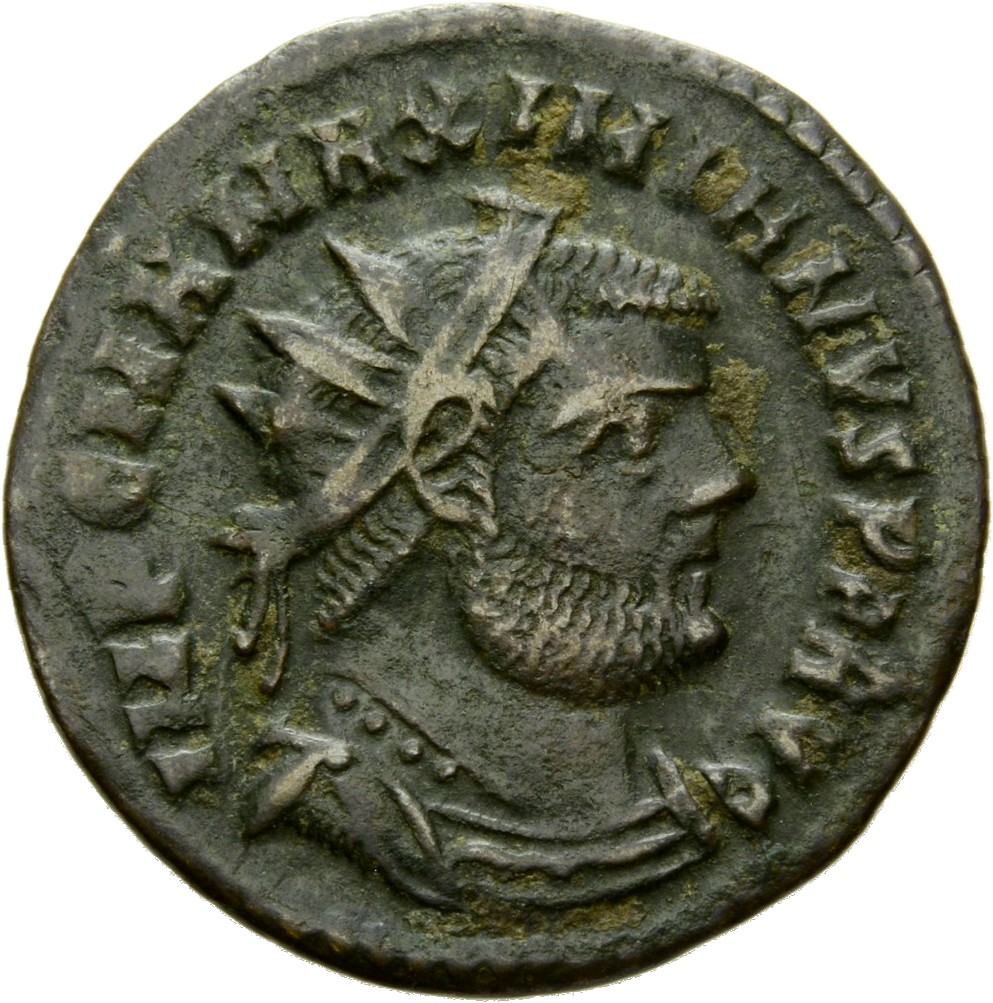 RIC VI Cyzicus 16b Diocletian obverse, Bust of Maximian, radiate, draped, cuirassed, right