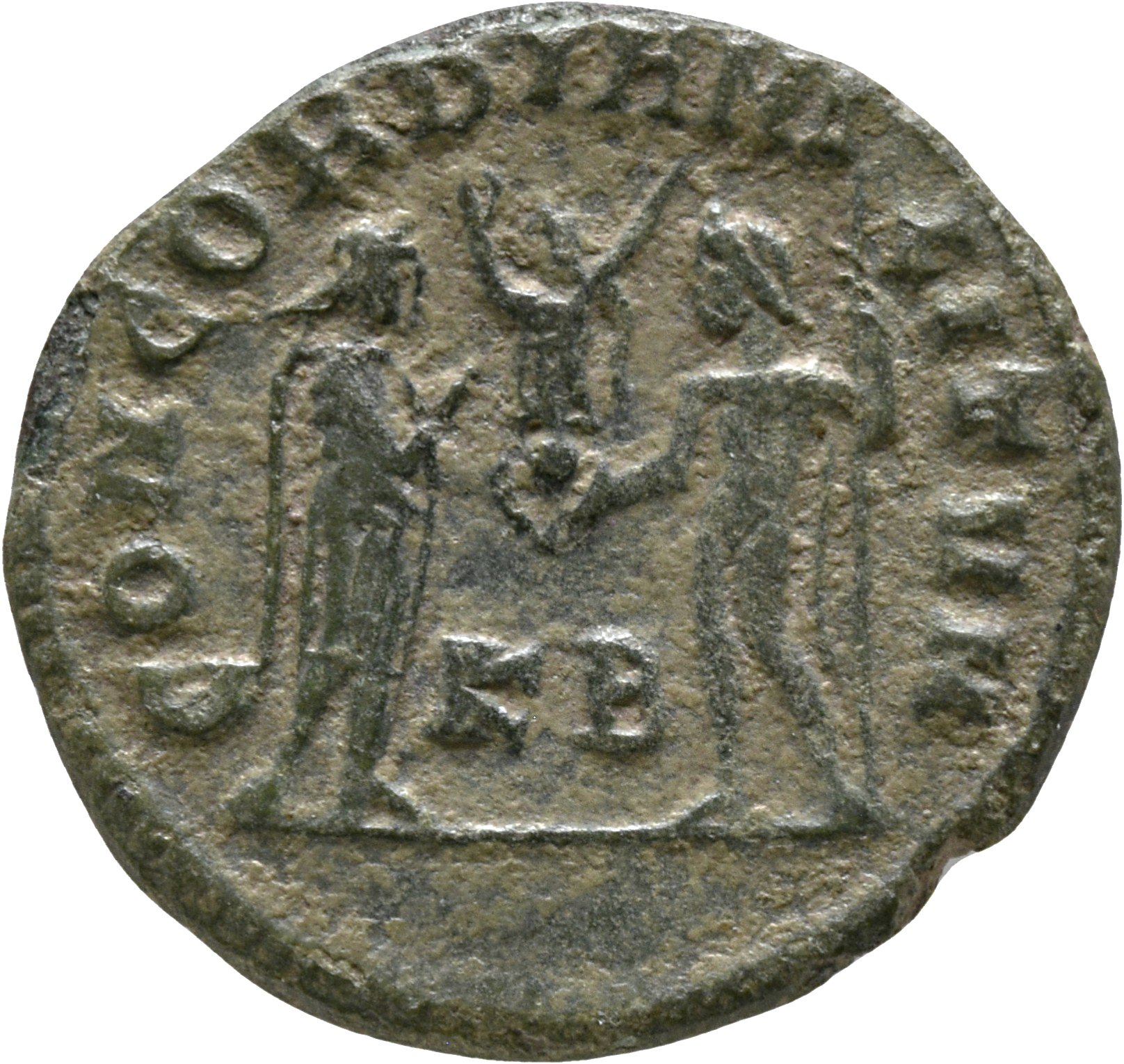 RIC VI Cyzicus 19a Diocletian reverse — Constantius Chlorus, draped, cuirassed, standing right, receiving small Victory on...