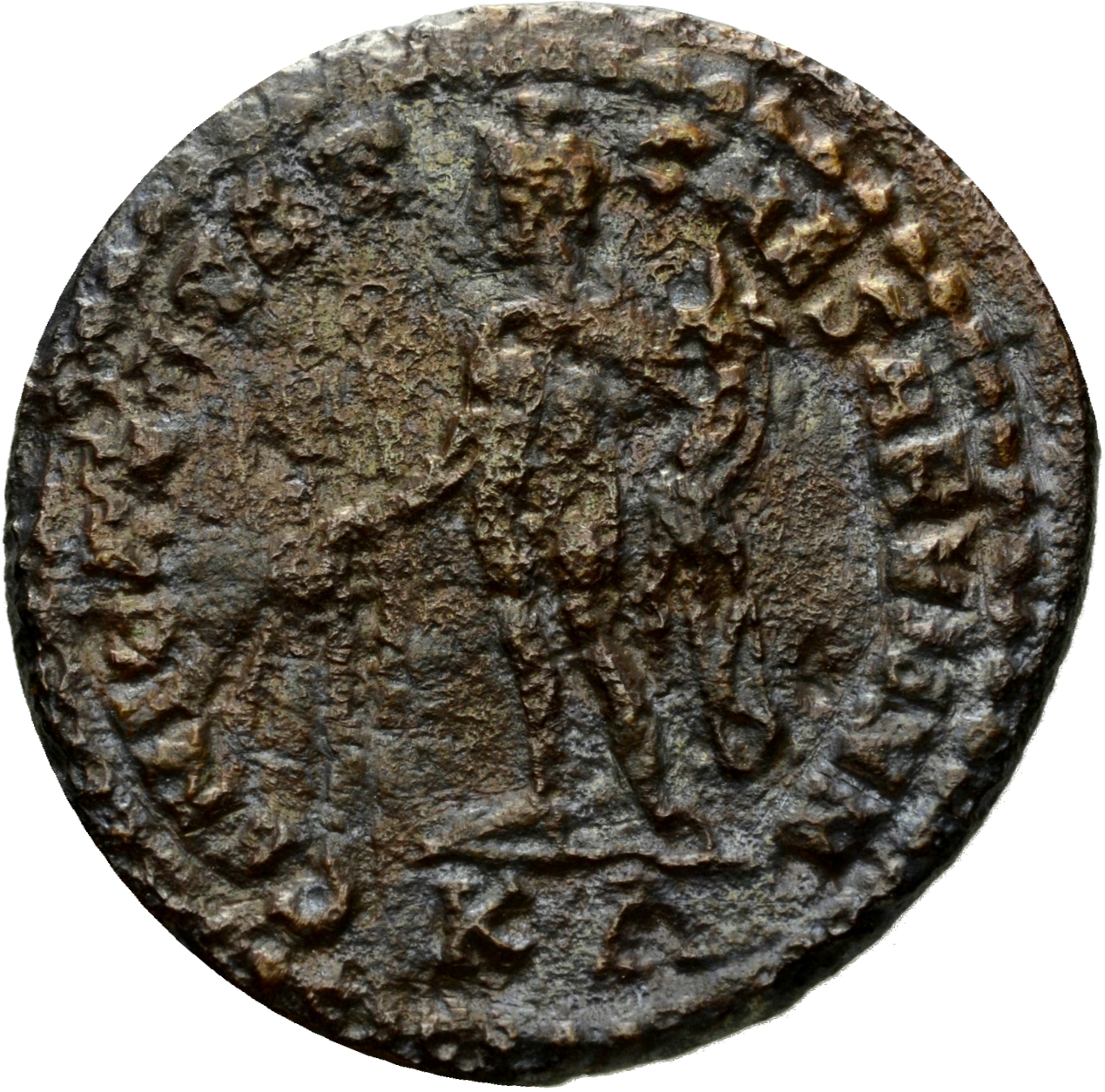 RIC VI Cyzicus 20a Galerius reverse, Genius, wearing modius, nude, chlamys draped over left shoulder, standing left, pouri...