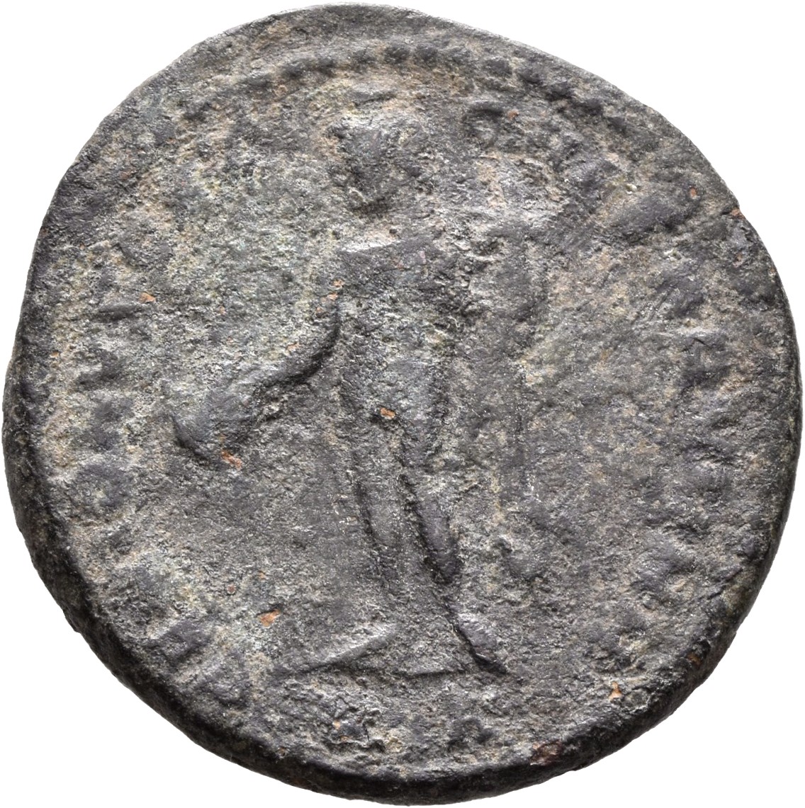 RIC VI Cyzicus 20a Galerius reverse — Genius, wearing modius, nude, chlamys draped over left shoulder, standing left, pour...