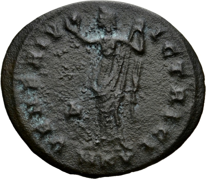 RIC VI Cyzicus 46 Galerius reverse, Venus, draped, standing front, head left, holding up apple with right hand, raising dr...