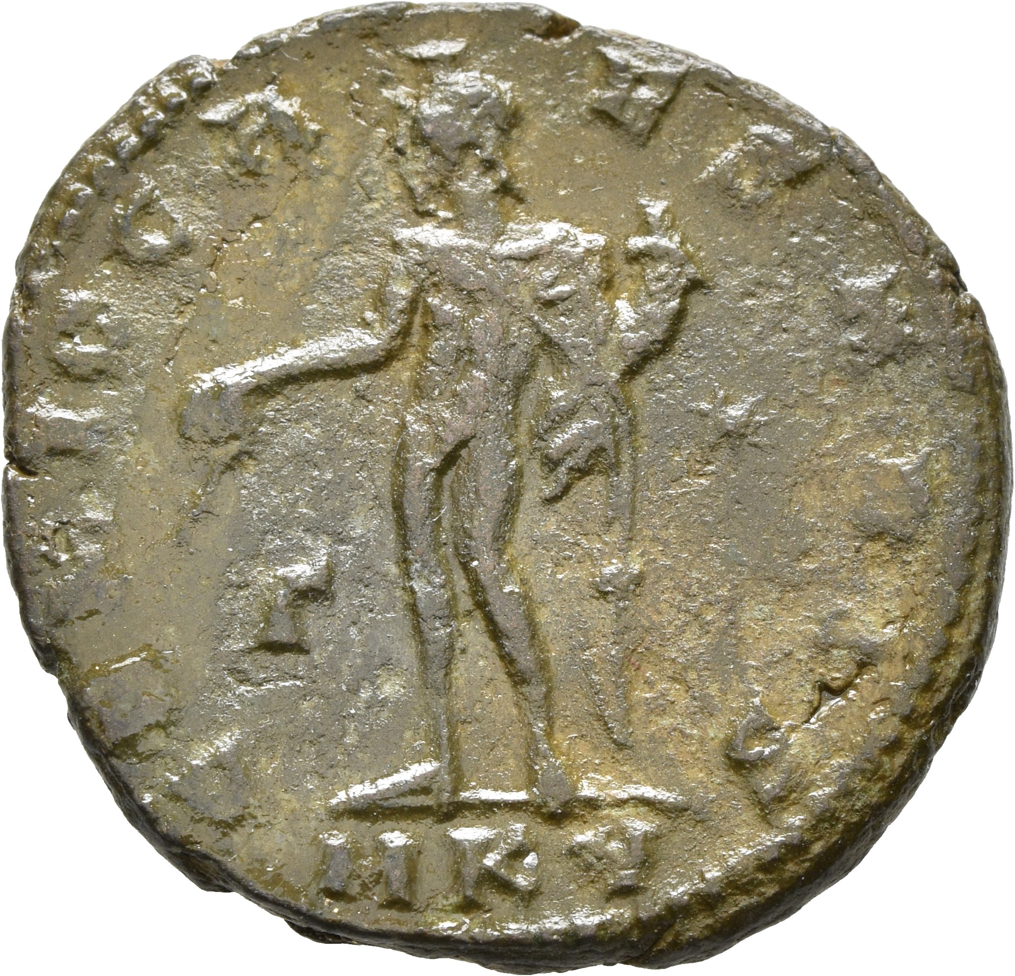 RIC VI Cyzicus 55 Galerius reverse, Genius, wearing modius, nude, chlamys draped over left shoulder, standing left, pourin...