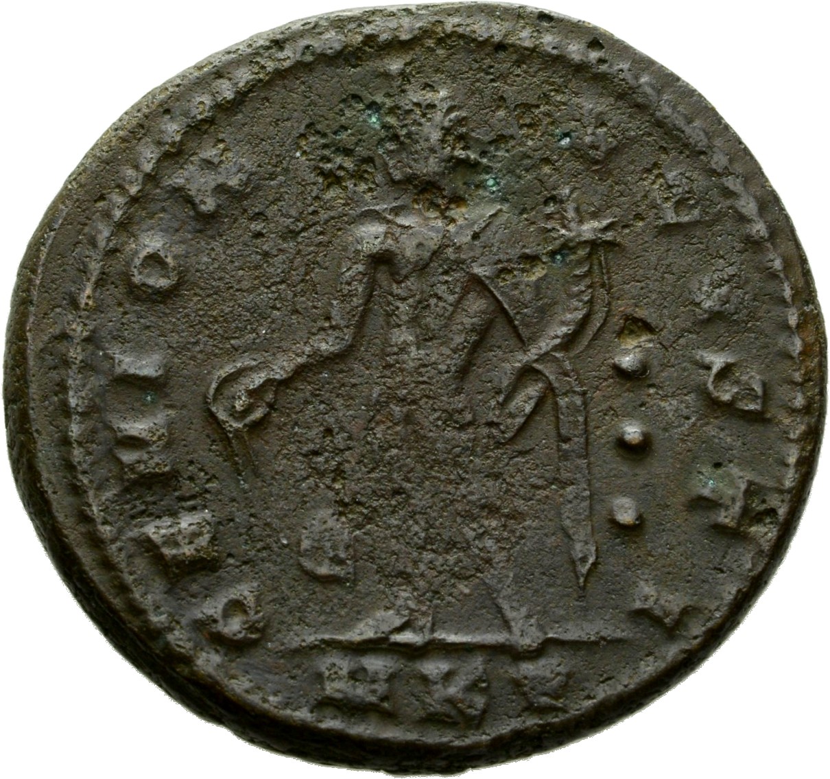 RIC VI Cyzicus 65 Galerius reverse, Genius, wearing modius, nude, chlamys draped over left shoulder, standing left, pourin...
