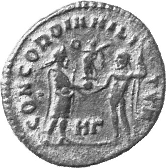 RIC VI Heraclea 13 Diocletian reverse, Diocletian, draped, cuirassed, standing right, receiving small Victory on globe fro...