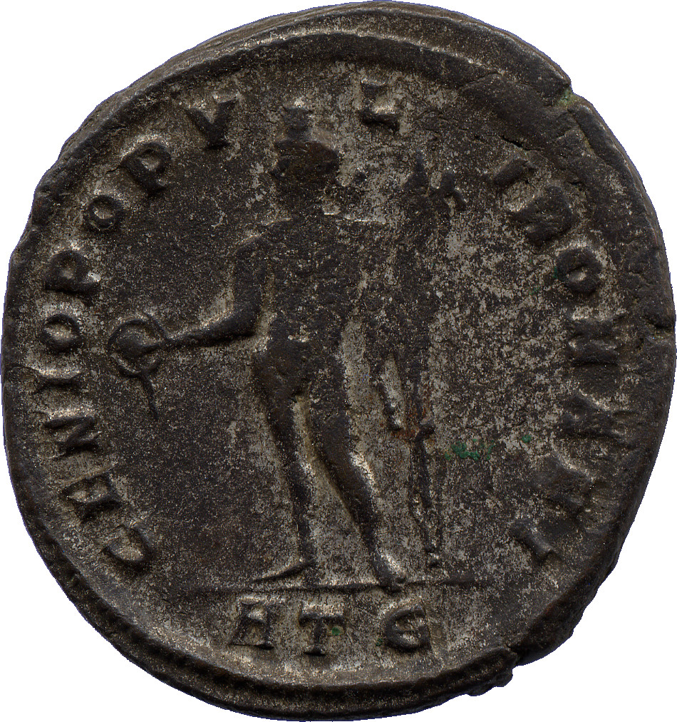 RIC VI Heraclea 17a Diocletian reverse, Genius, wearing modius, nude, chlamys draped over left shoulder, standing left, po...