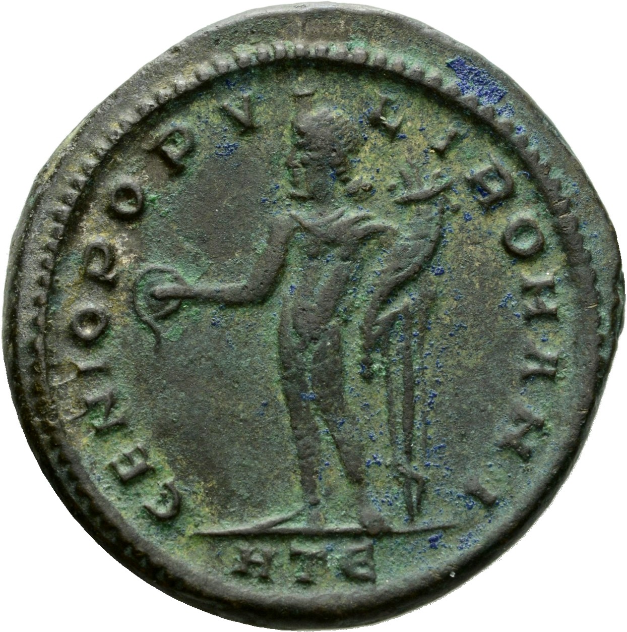 RIC VI Heraclea 18b Diocletian reverse, Genius, wearing modius, nude, chlamys draped over left shoulder, standing left, po...